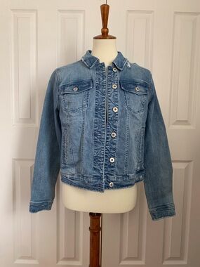 Studio Park Blue Denim Jacket Button Front Pockets Women's XS Casual Style